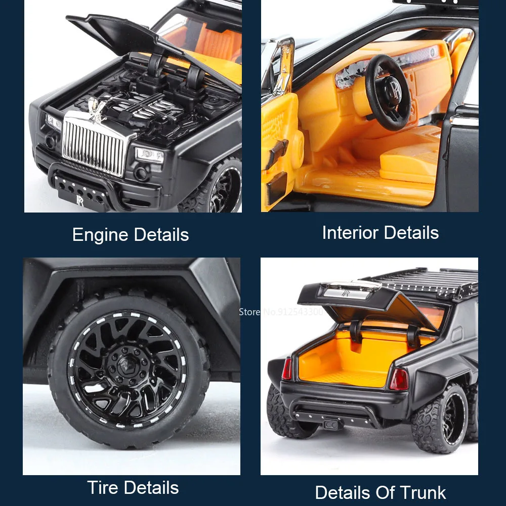 1:32 رولز رويس فانتوم 6x6 سيارة لعبة مجسمة دييكاست المعادن ضوء النجوم أعلى سبيكة على الطرق الوعرة نماذج السيارات ضوء الصوت هدايا للأطفال