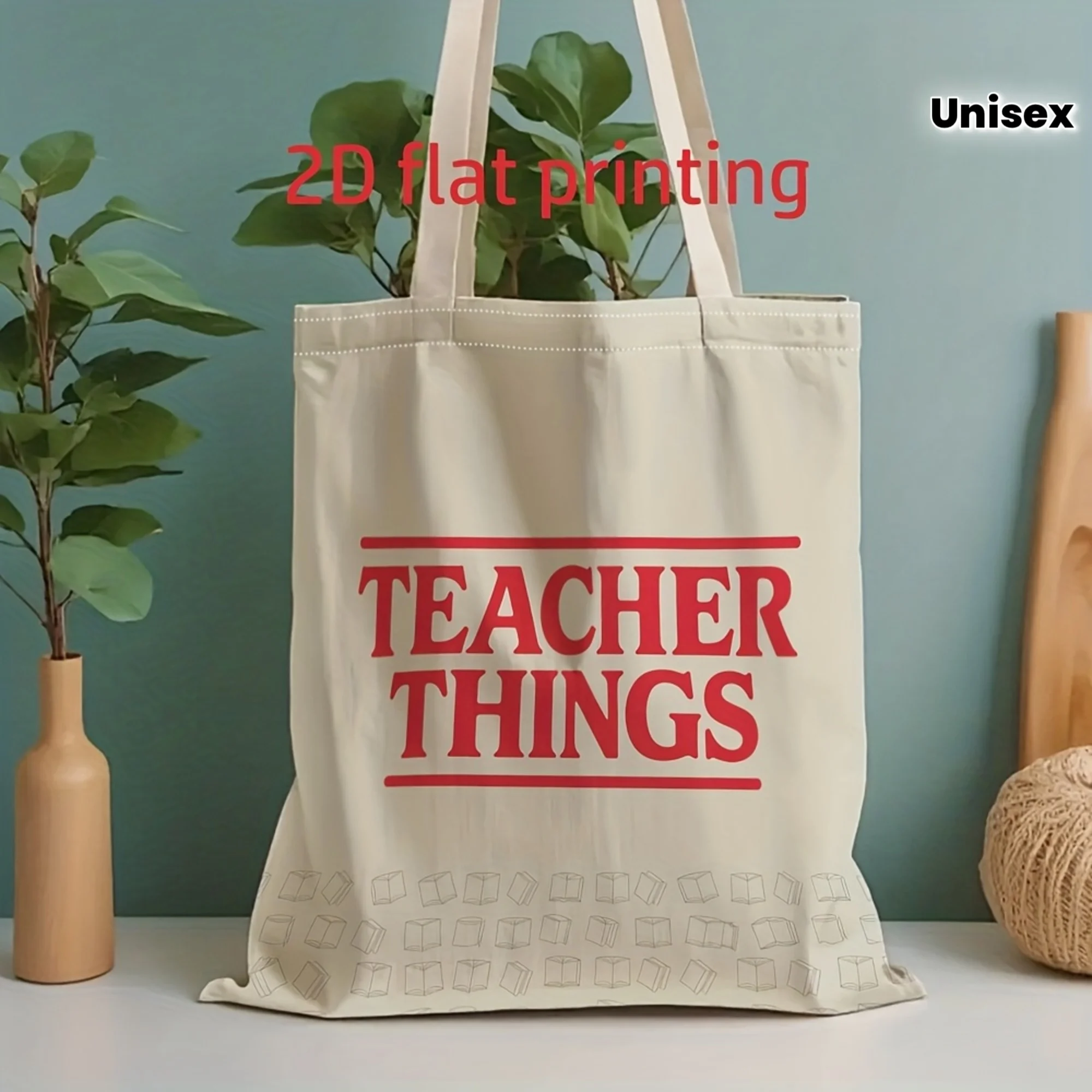 

Men'S Canvas Tote Bag - Unisex 2D Flat Print "Teacher Stuff" Creative Text Pattern, Reusable Canvas Bag for Supermarket, School