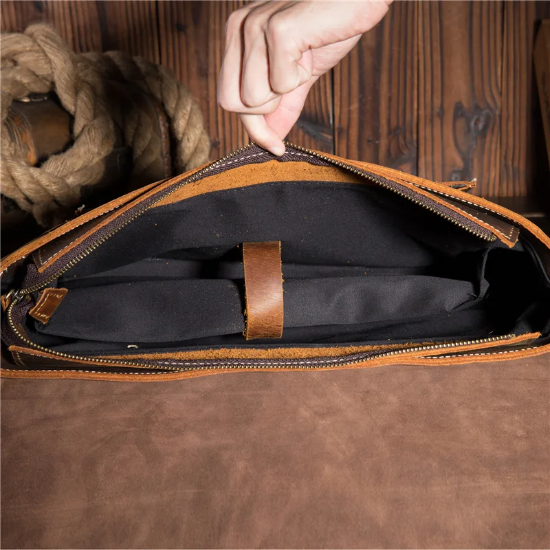 Retro Men\'s Leather Business Briefcase Men Leather Large-capacity Handbag Male Shoulder Cross Computer Bags Crazy Horse Leather