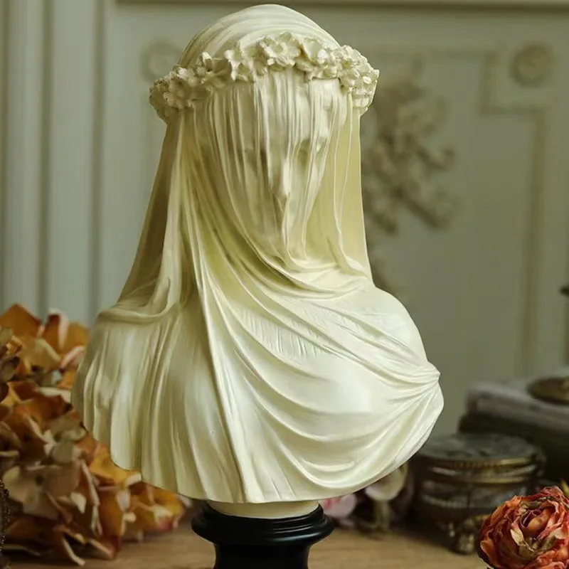 Artwork Veiled Lady Character Resin Sculpture Cape Woman Figures Portrait Statue Ornaments Living Room Decoration Furnishings