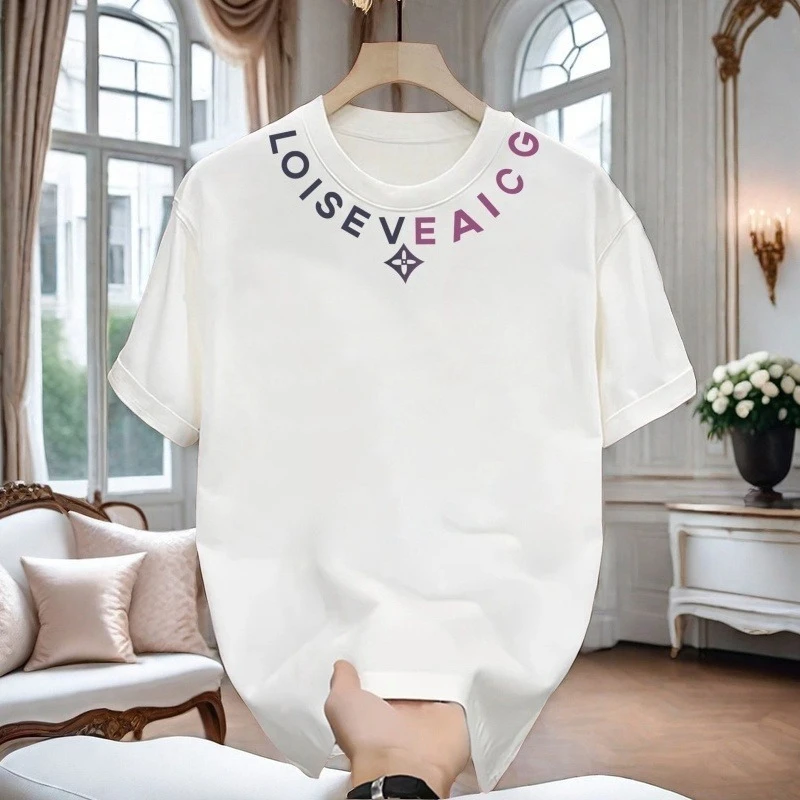 

L трендовый узор с принтом, весенне-осенняя хлопковая мужская и женская базовая рубашка, футболка с короткими рукавами и круглым вырезом для пар