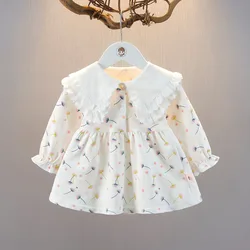 Girls' Spring and Autumn Floral Small Skirt Western Style Baby Girl Korean Style Dress  1Y-4Y