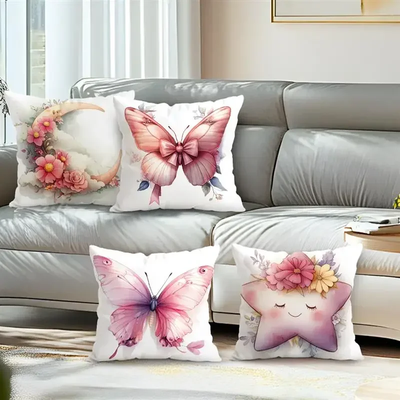Home Decor Cute Moon Butterfly Star Floral Cushion Pattern Cushion Cover Suitable For Sofa Bedroom Car Pillow Cover