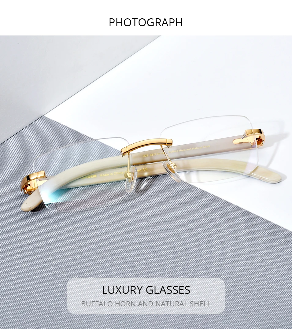 HEPIDEM Buffalo Horn Brille Männer Luxus Berühmte Marke Design Randlose Brillen Rahmen Frauen Rahmenlose Weiß Buffs Holz Brillen – Detail 11