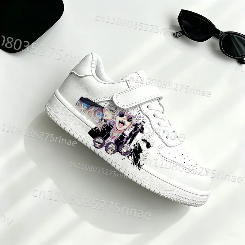 Gojo Satoru Anime Pattern Print Kids White Sneakers Boys Girls Daily Casual Flat Shoes Campus Wear Low Top Shoes