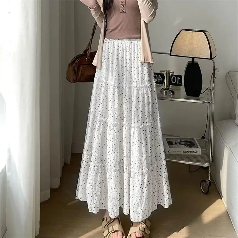 

Summer Polka Dot High Waist Women's Skirt Puffy Cake Style Slimming Fashionable Versatile Long A-Line Skirt Commute Wear