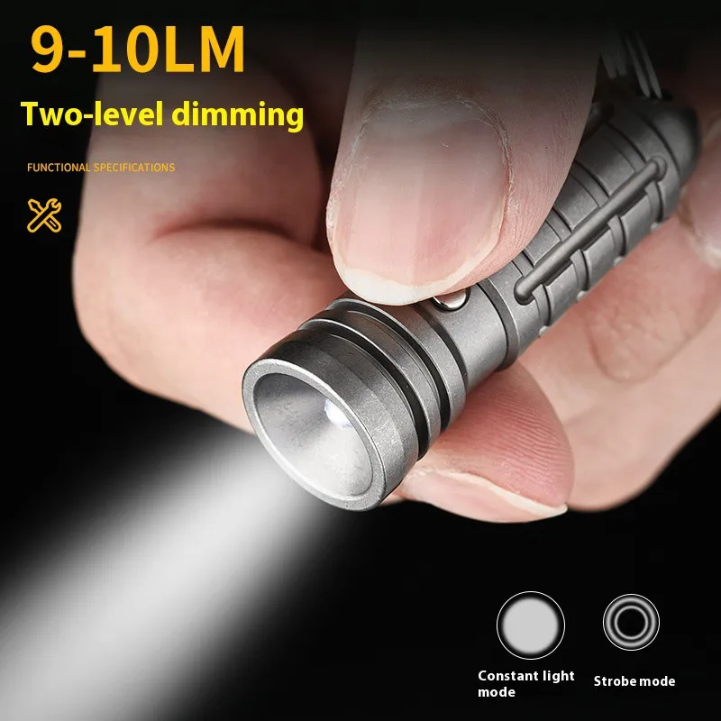 Mini Titanium Alloy Mini Flashlight Outdoor Survival Tool LED Pocket Keychain Light with Necklace for Camping Fishing Hike - Image 2