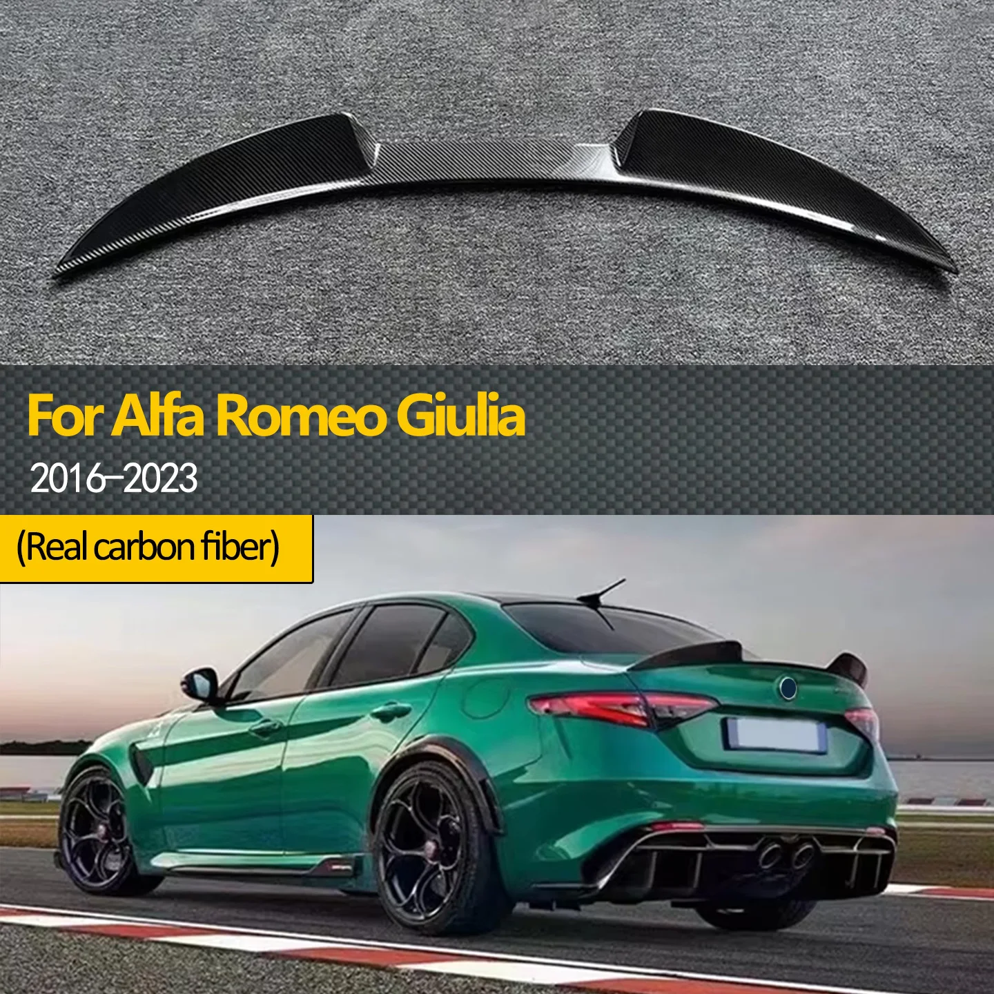 Suitable for Alfa Romeo Giulia Coupe Giulia, genuine carbon fiber rear spoiler with a black glossy finish