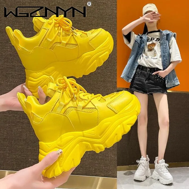 Autumn Orange Platform Sneakers Thick Sole Wedge Heels Women Casual Shoes Lace-up Slip On 2024 Ladies Height Increasing Shoes