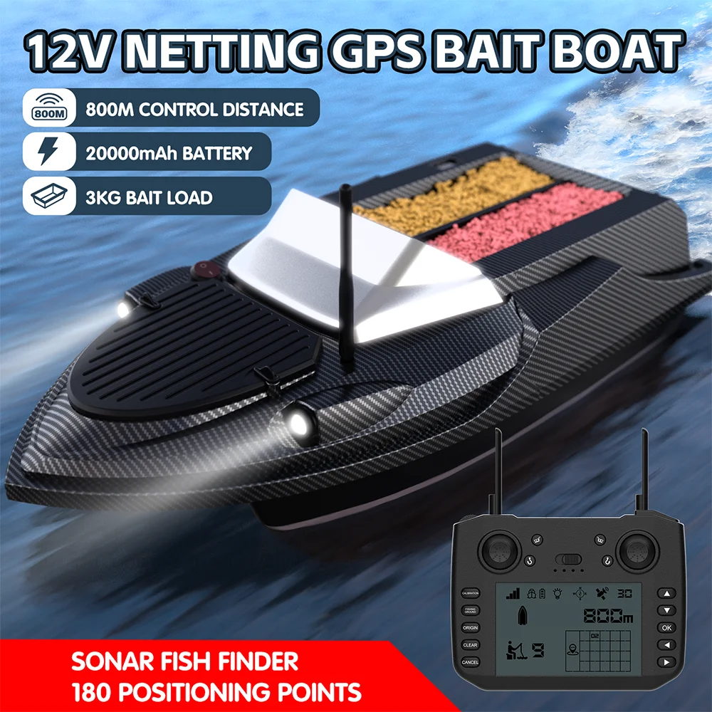Zdjęcie 4: Flytec V080 GPS Łódź Zanętowa z Baterią 12V 20000mAh, Silnikiem Szczotkowym 550, Pilotem Zdalnego Sterowania o Zasięgu 800M, Nośnością Zanęt 3KG, Łódź Zanętowa z Włókna Węglowego ABS z Ekranem 4,3 Cala
