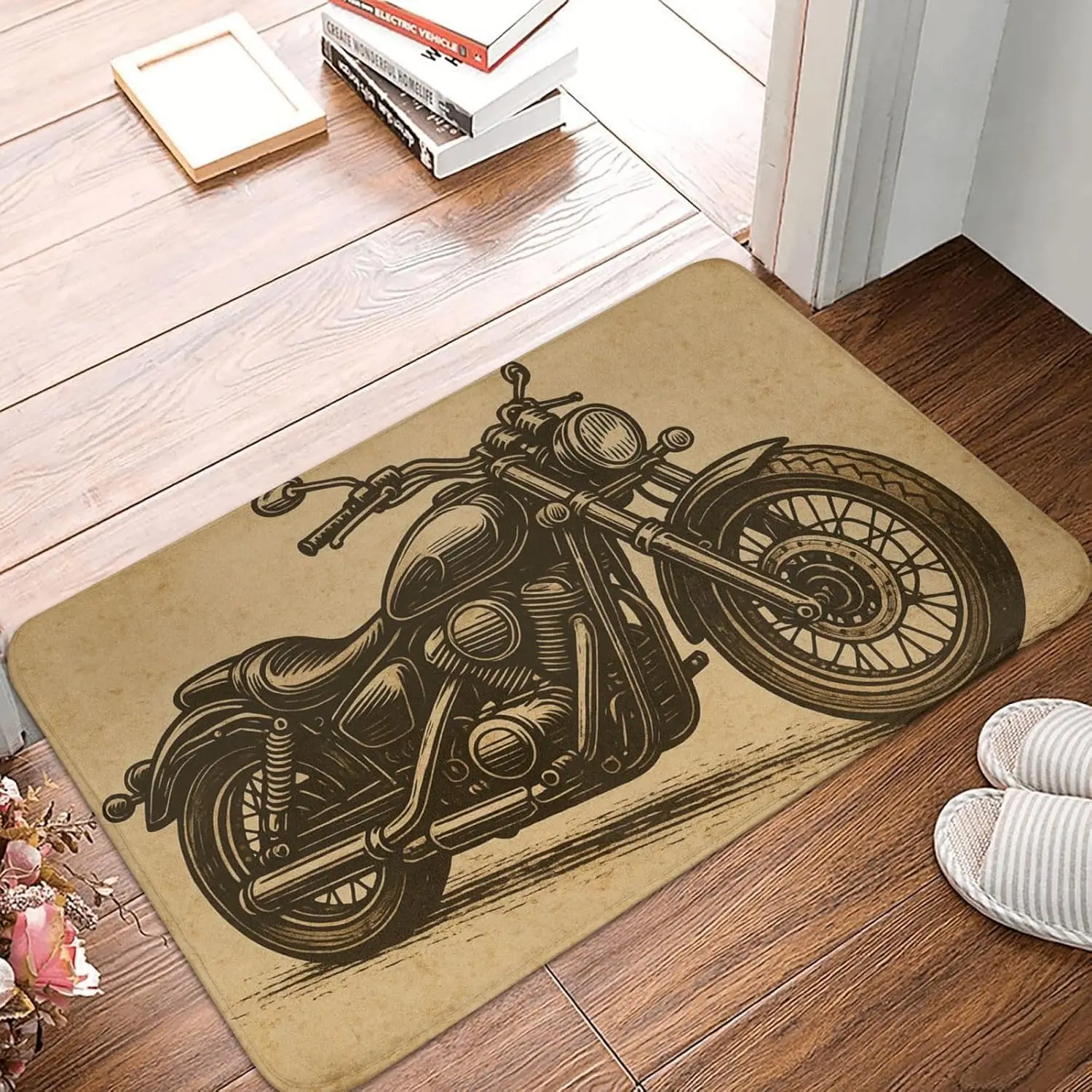 Retro Motorcycle Area Rug Carpet Moto Fans Non-slip Large Door Step Mat Bathmat for Living Room Bedroom Entrance Home Decoration