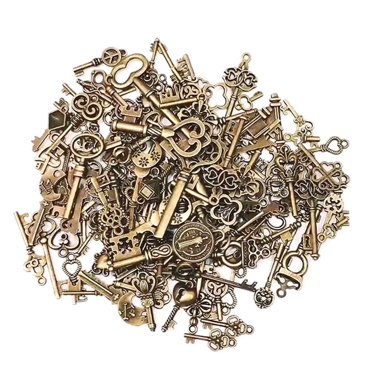 125Pcs Mix Metal Retro Antique Brass Vintage Bronze Old Looking Decorative Key Steampunk Charms Pendant Jewelry DIY