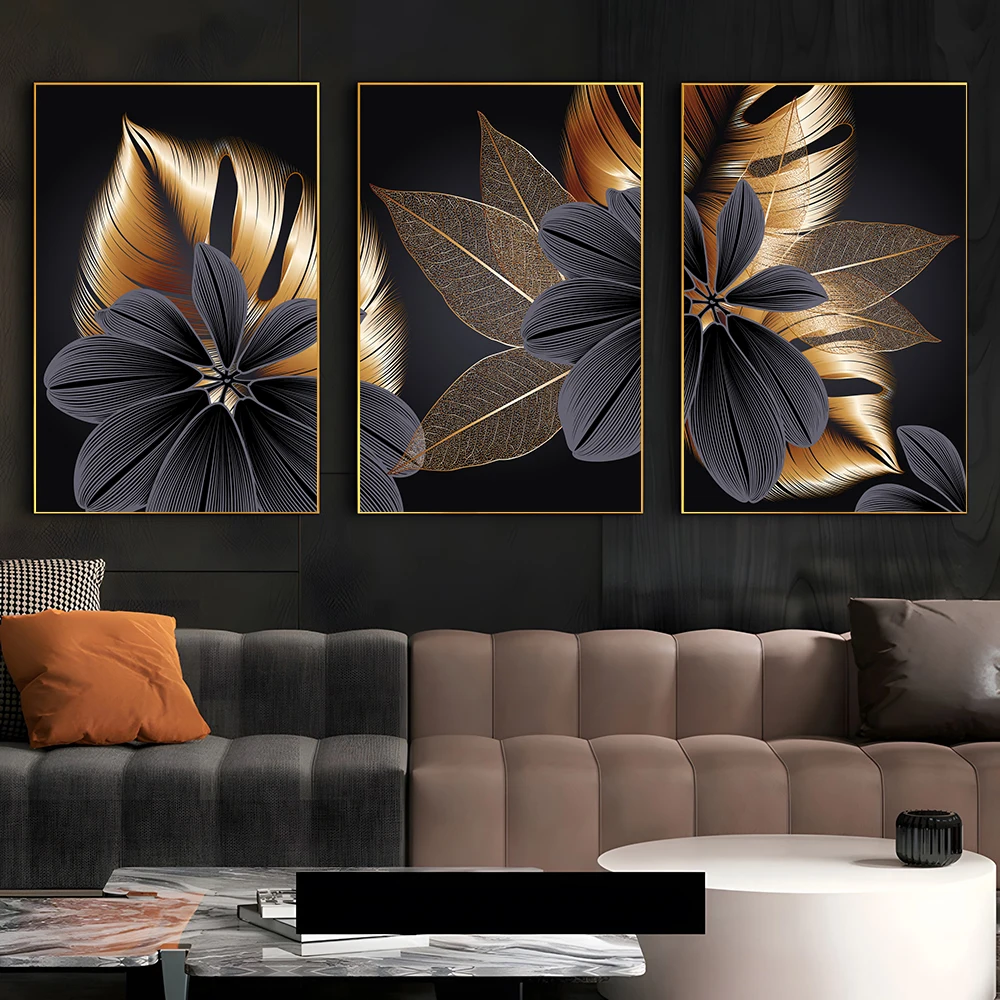 Black And Gold Leaf Light Luxury Wall Art Poster Modern Nordic Style Home Decor Canvas Painting Mural Picture Print Artwork Gift