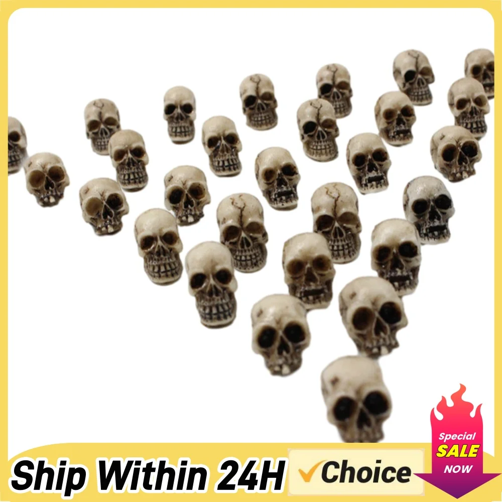 20Pcs Mini Skull Figure Collectable Halloween Miniature Skulls Heads Creative Festival Theme Landscape Garden Potted Plant Decor