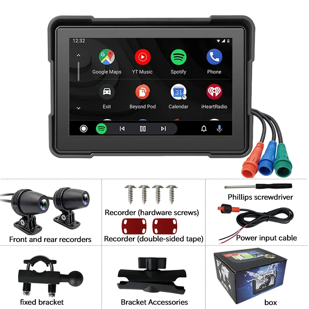 Motorcycle Carplay Wireless Multimedia Navigation Phone Link Smart Touch Screen 5'' Display Portable Mp5 Player Ip67 Waterproof