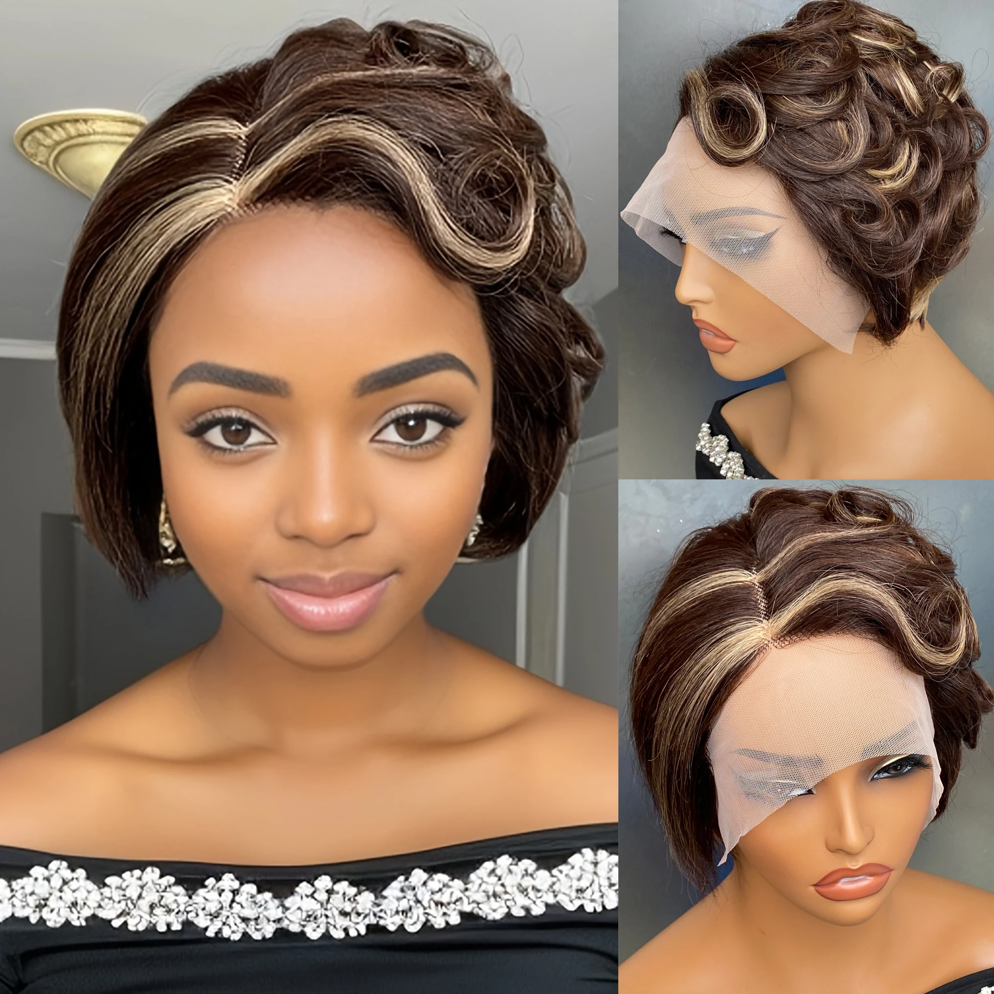 

Короткий парик с стрижкой пикси, парики из натуральных волос 13x1 T, прозрачный парик на шнурке для женщин, предварительно сорванный парик