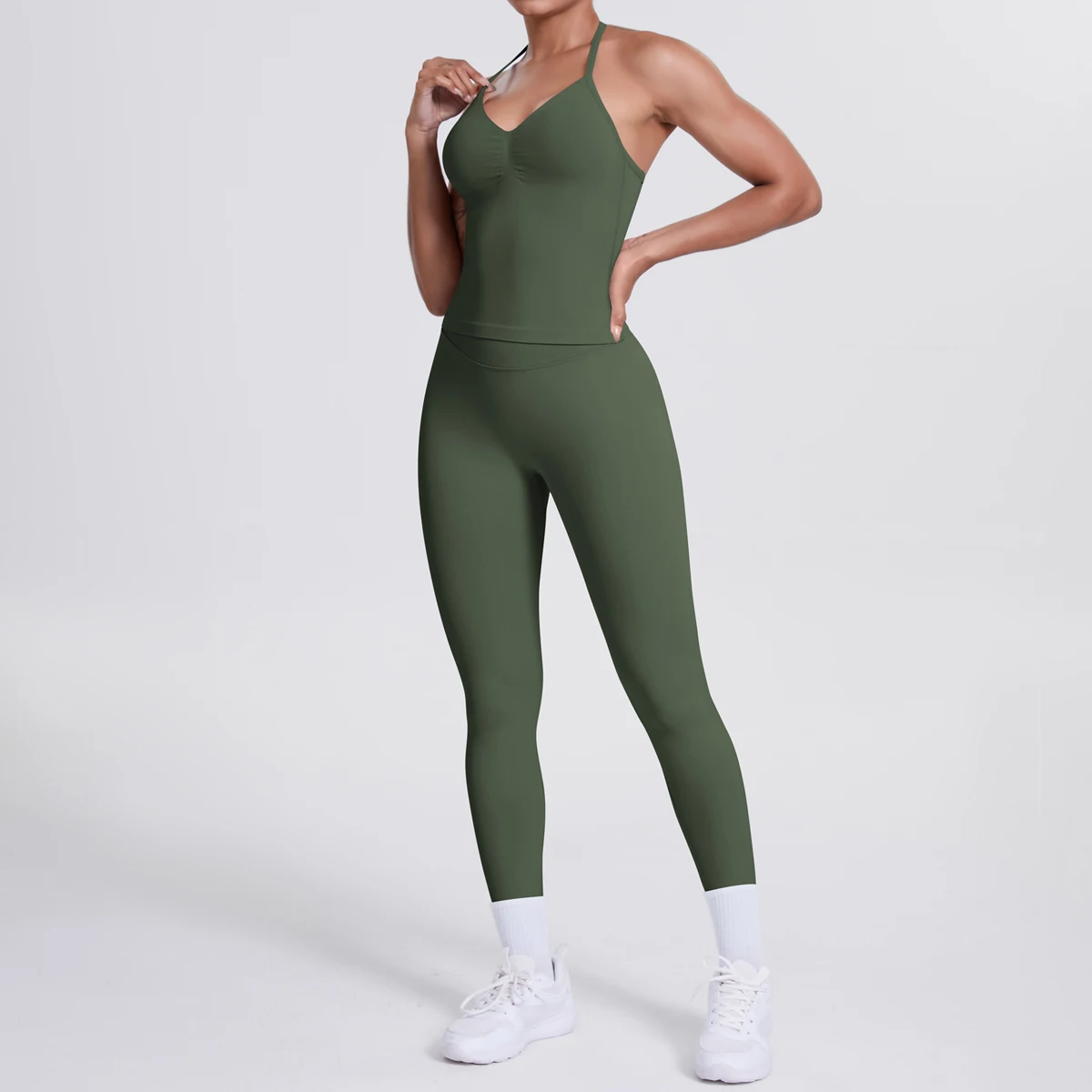 Terno de yoga conjunto esportivo ginásio sem costura sutiã esportivo de alto impacto feminino cintura alta e quadris apertados pêssego nádegas calças das mulheres sportswea