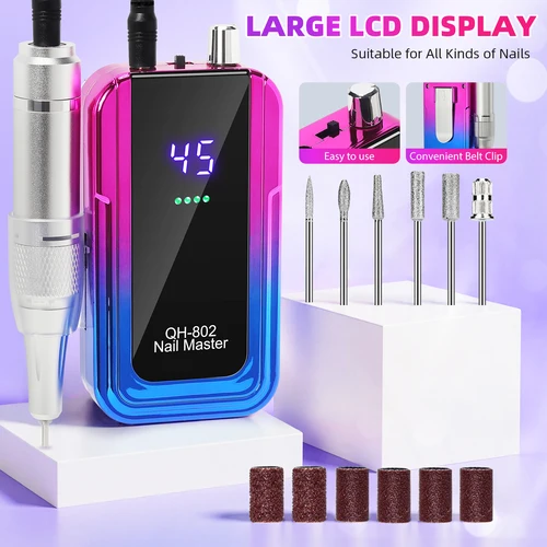 Imagen 2 del producto Taladro de uñas portátil eléctrico profesional de 45.000 rpm, lima de uñas recargable de bajo ruido, herramienta de salón de uñas