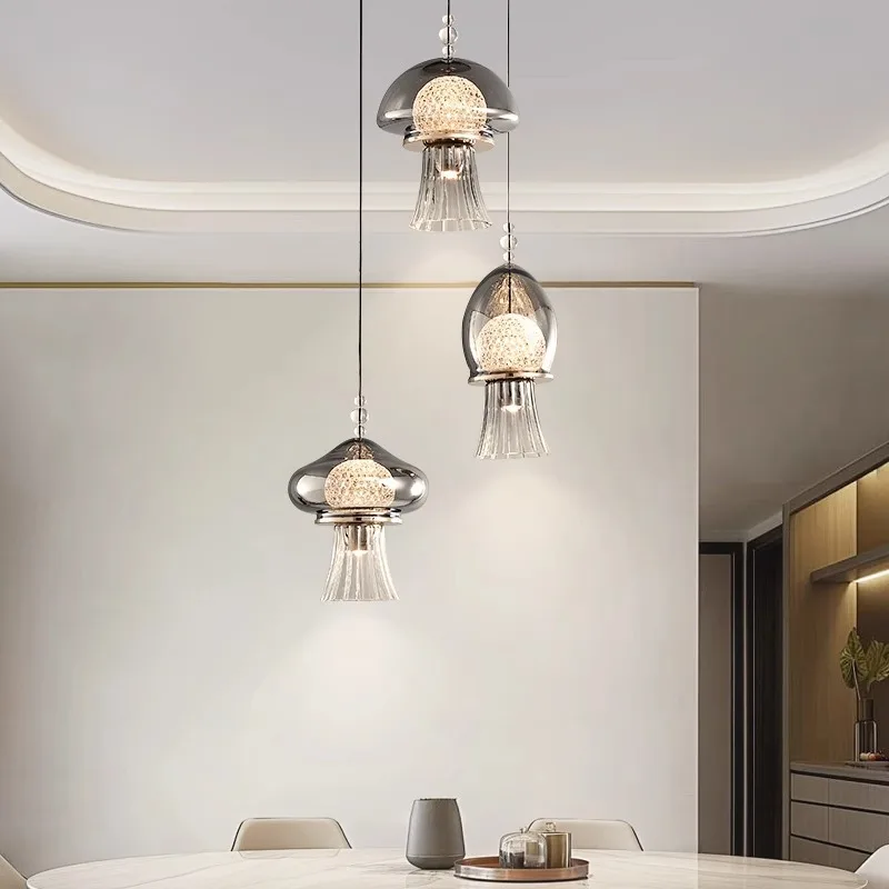 Italian Minimalism LED Pendant Light Creative Jellyfish Glass Ceiling Chandelier Parlor Bedroom Bedside Table Luxurious Decorate