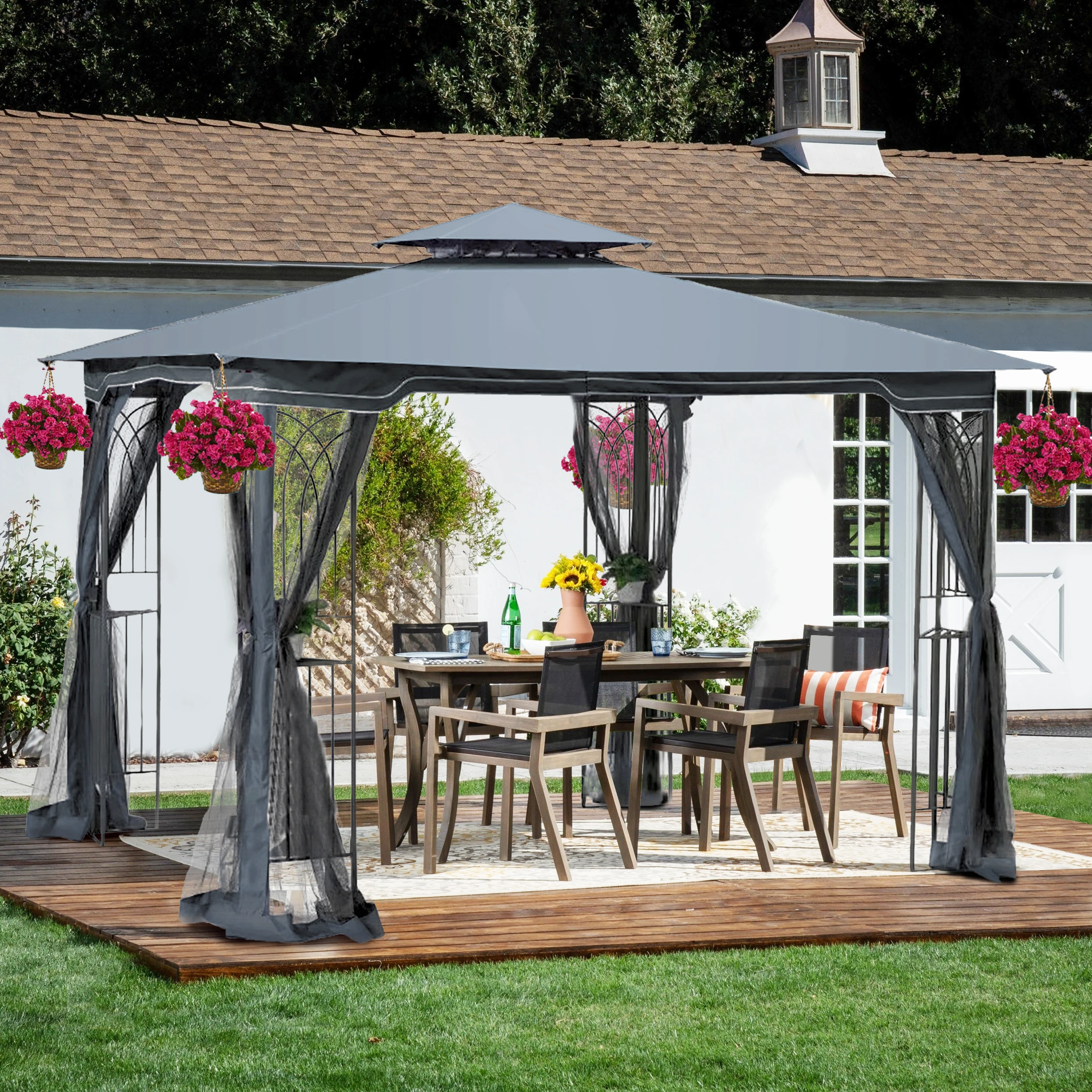 10x10 Outdoor Patio Gazebo Canopy Tent With Ventilated Double Roof And Mosquito net(Detachable Mesh Screen On All Sides)