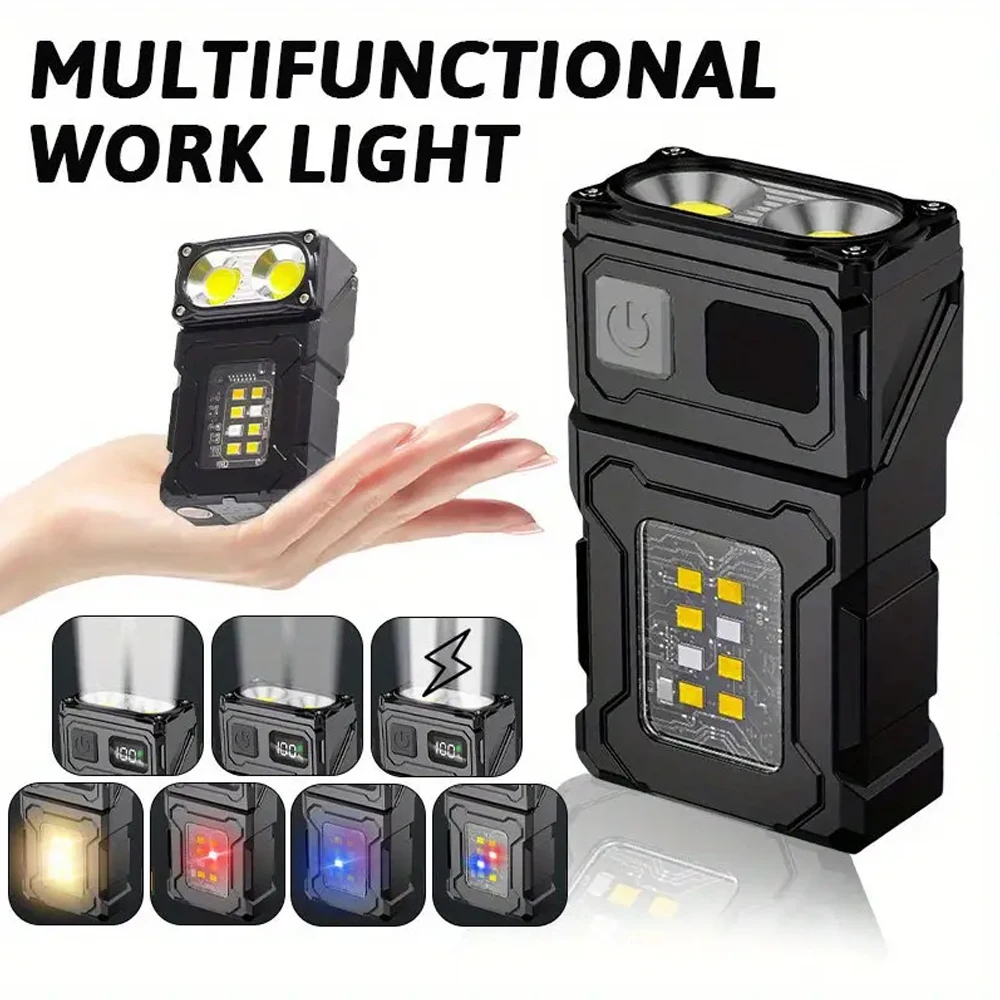 Mini Portable LED COB Flashlight Head Rotation Magnetic Torch Built-in Battery USB Rechargable Outdoor Camping Emergency Lantern