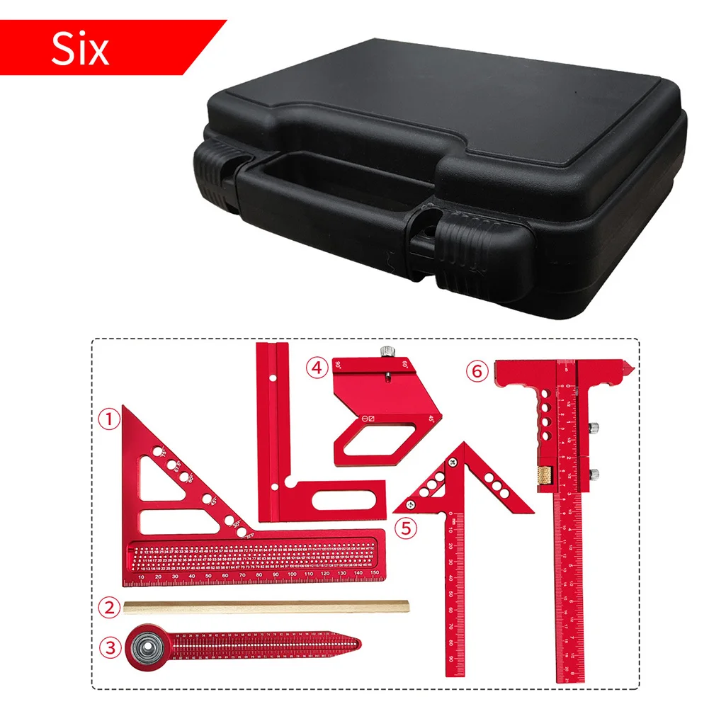 Precision Carpentry Measuring Tool Kit for Woodworking with Aluminum Alloy Rulers Calipers and Marking Tools 6 7 or 8 Piece Set
