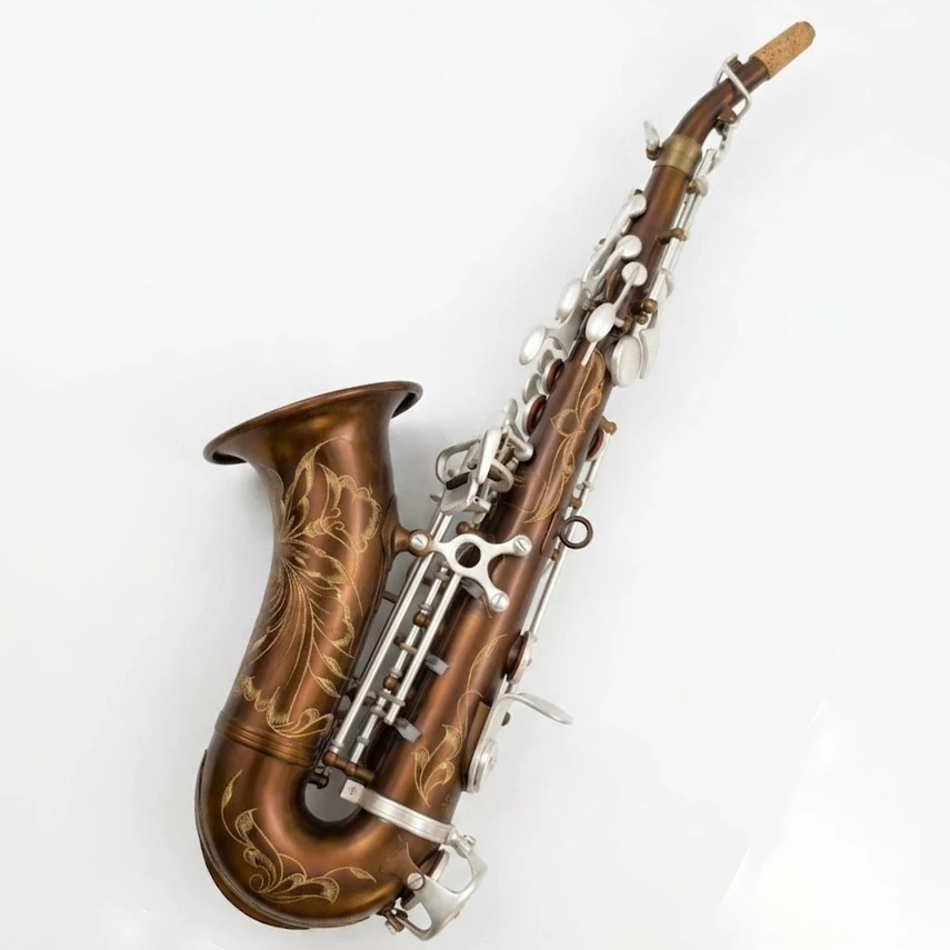 Coffee champagne color Bb tuning silver plated vintage key soprano saxophone for concert playing