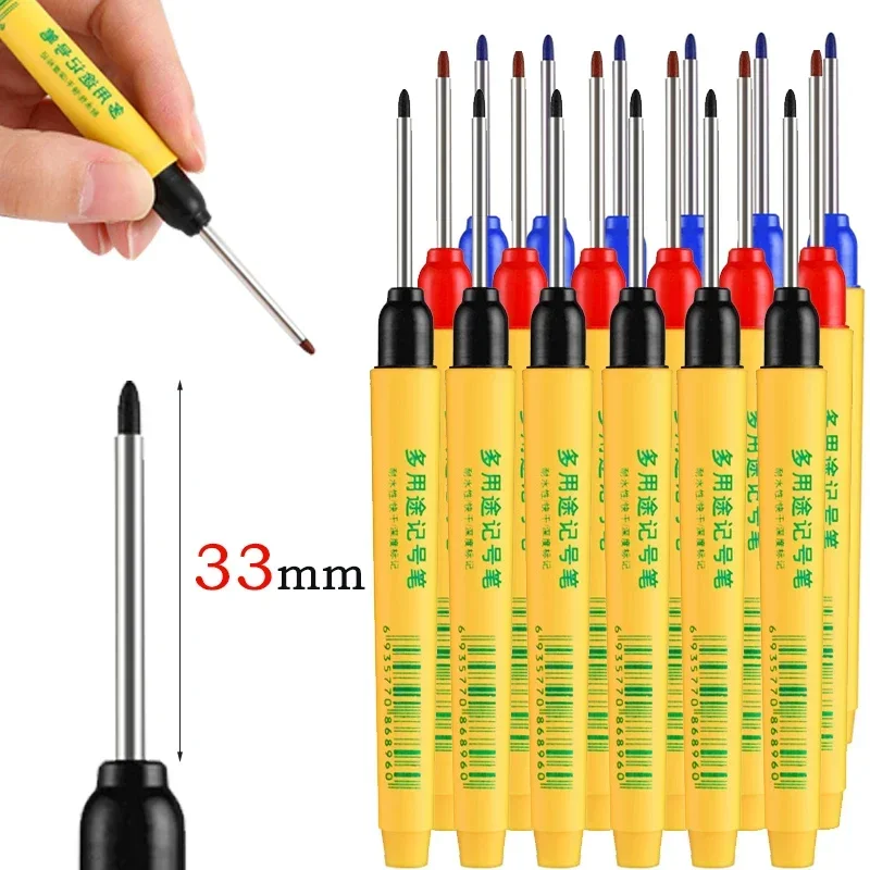 6pcs/set 33mm Red/Blue/Black Long Head Marking Pen Woodworking Decoration Deep Hole Waterproof Pen Multipurpose Marking Tool