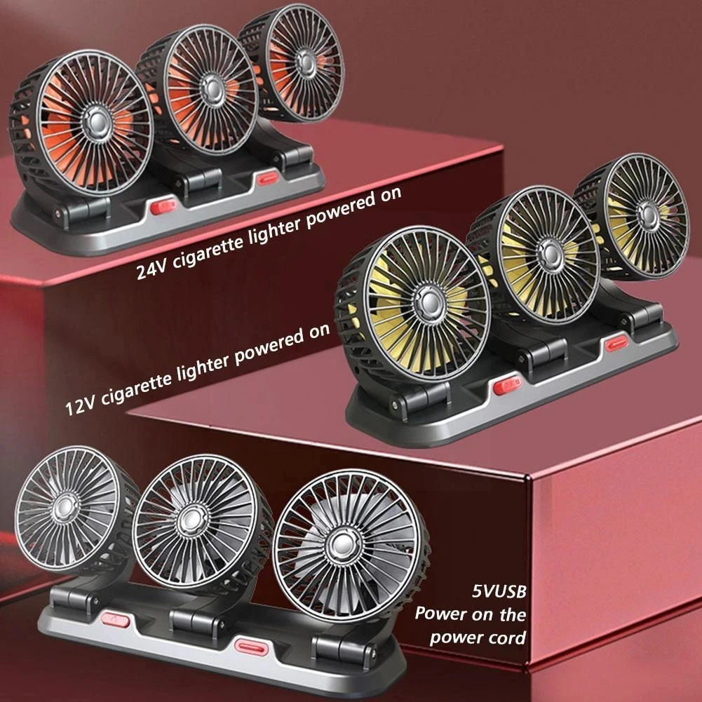 Car Fan Three-Head Automotive Electric Fan USB/12V/24V Fan 2 Speeds Car Silent Fan For Truck Car SUV RV Tent Auto Vehicles I6H5