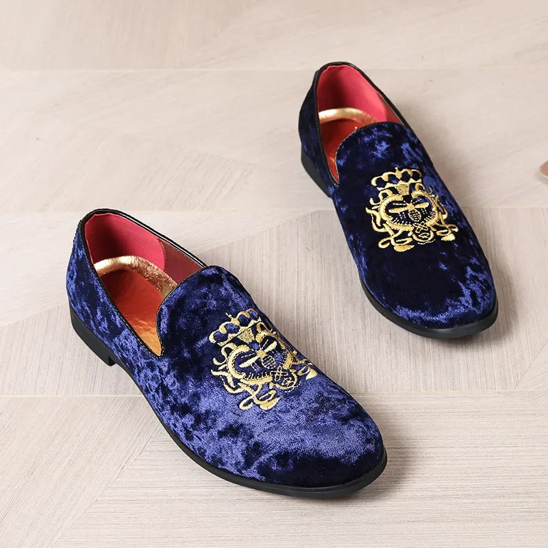 

Luxury Suede Leather Shoes Men Wedding Dress Designer Embroidery Loafers Oxford Shoes for Men Flat Party Shoes