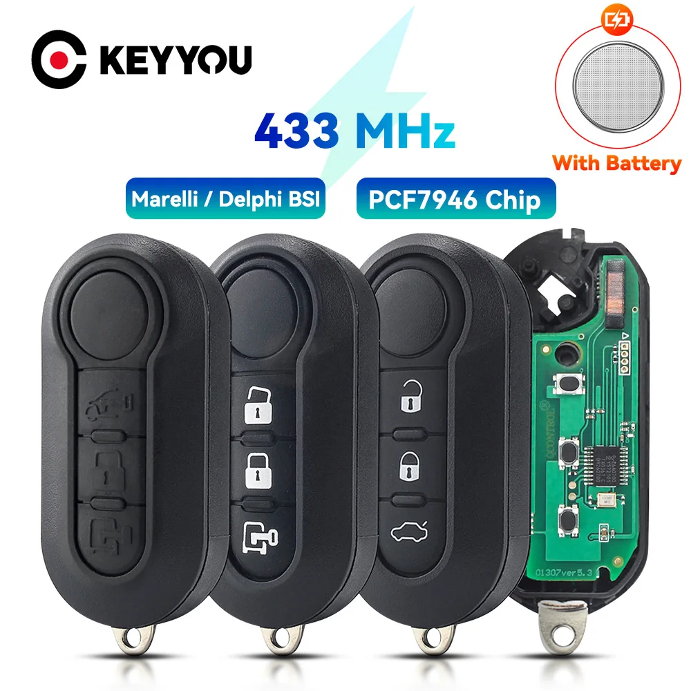 KEYYOU 1PCS Delphi & Marelli กุญแจรีโมทสําหรับ Fiat MPV Bravo/Ducato 500 Doblo Qubo Grande Punto Citroen Jumper Peugeot Boxer