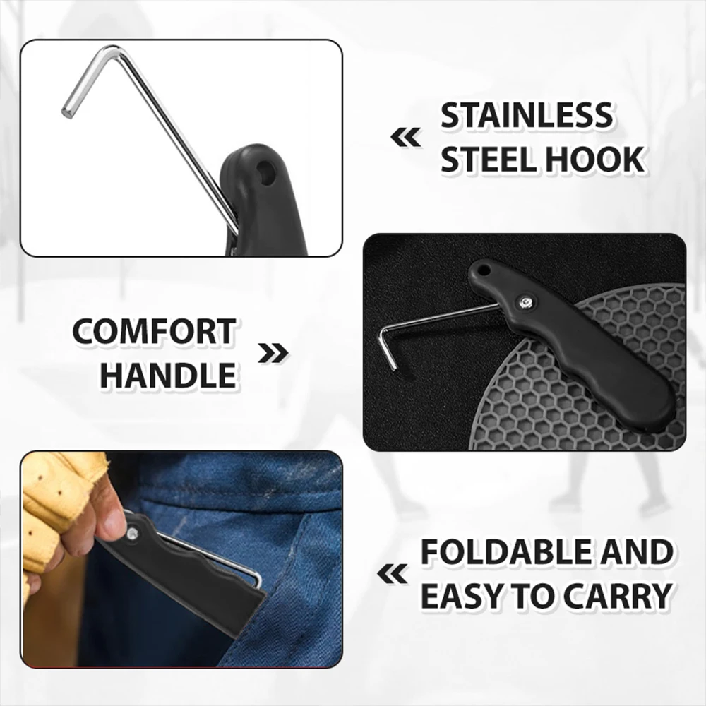 Hockey With Extended Hook Folding Portable Black Durable Practical Ice Hockey Skate Lace Tightener Ergonomic