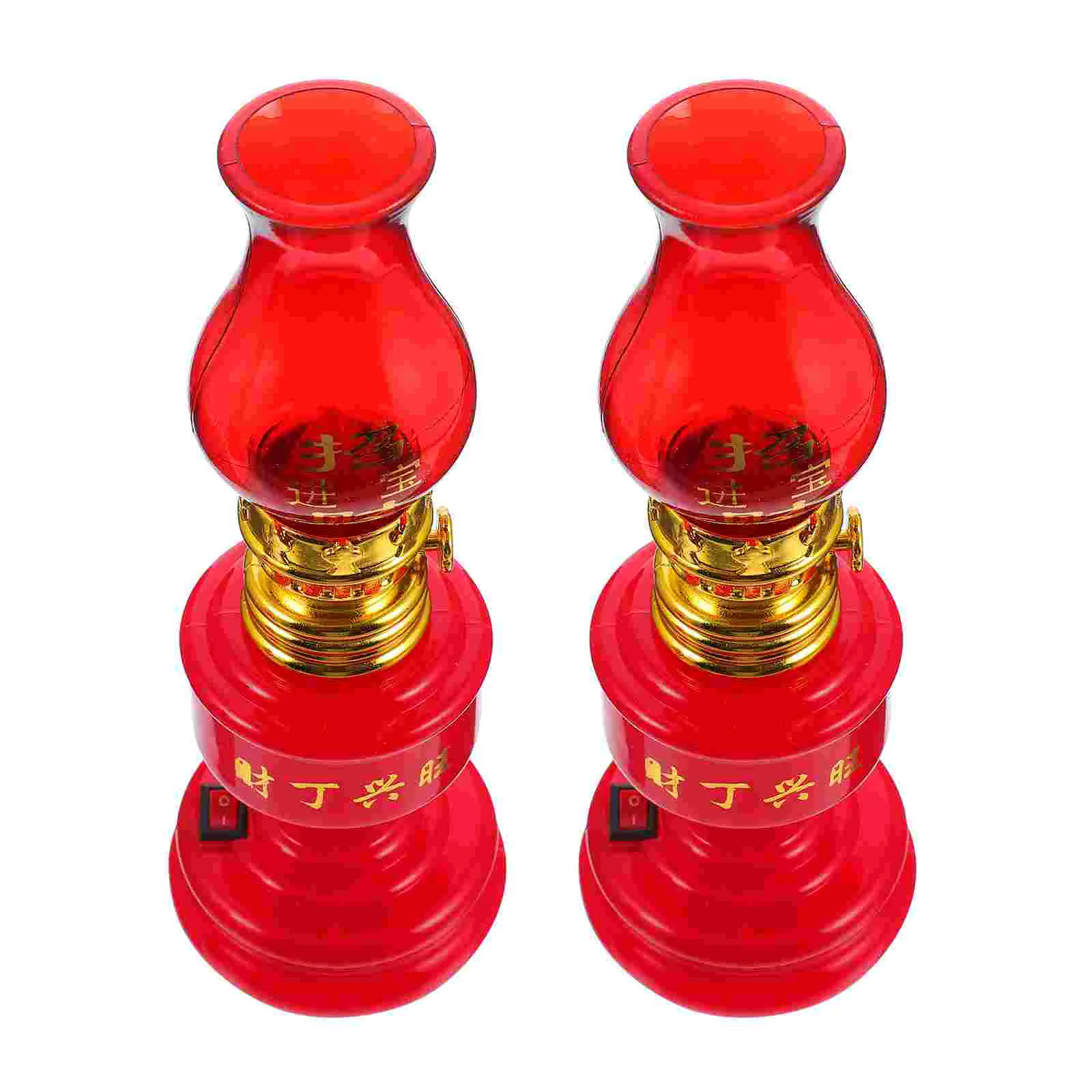 

2 Pcs Light Lamp Electronic Decor Small Electric Desktop Lucky Red Plastic