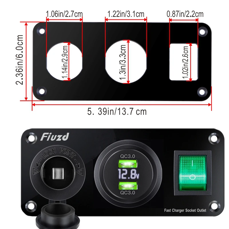 12V Cigarette Lighter Socket 3 in 1 Waterproof Car Dual QC3.0 USB Outlet Panel for RV Marine Boat Power Socket Charger Socket