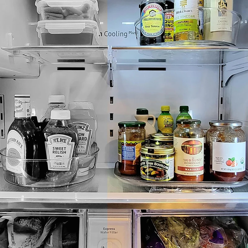 عبوة واحدة من منظم القرص الدوار كسول سوزان للثلاجة، منظم توابل سوزان المستطيل الشفاف لمنظمات الثلاجة
