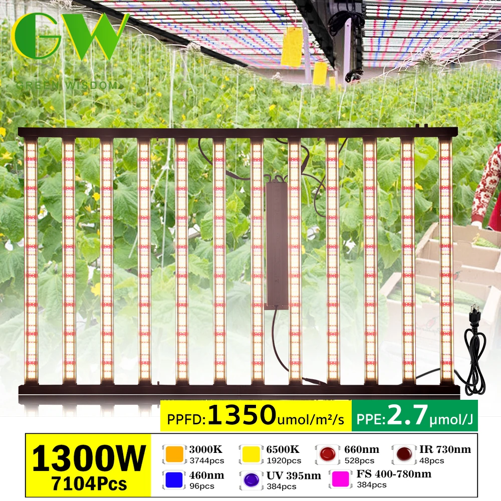 

720 Вт, 900 Вт, 1000 Вт, 1300 Вт, полный спектр с регулируемой яркостью и функция цепи ромашки для выращивания рассады овощей в помещении