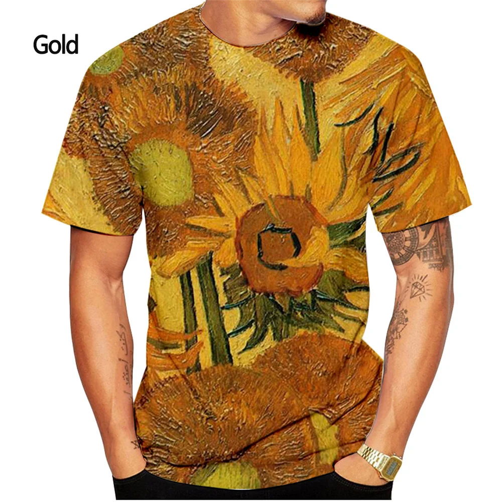 Mens Clothing Fashion Men\'s/women\'s Vincent Van Gogh Art Graphics 3D Print T-shirt Men\'s Shirt Tops Round Neck and Short Sleeves