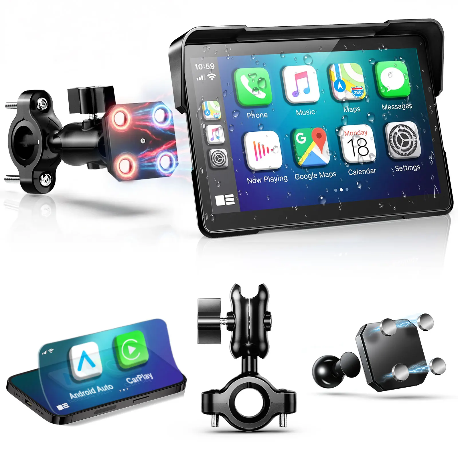 5-6-7 inch draadloze motorfiets CarPlay Android Auto compatibel met alle modellen, draagbare GPS-navigatie dashboard geschikt voor ZX Moto - afbeelding 1
