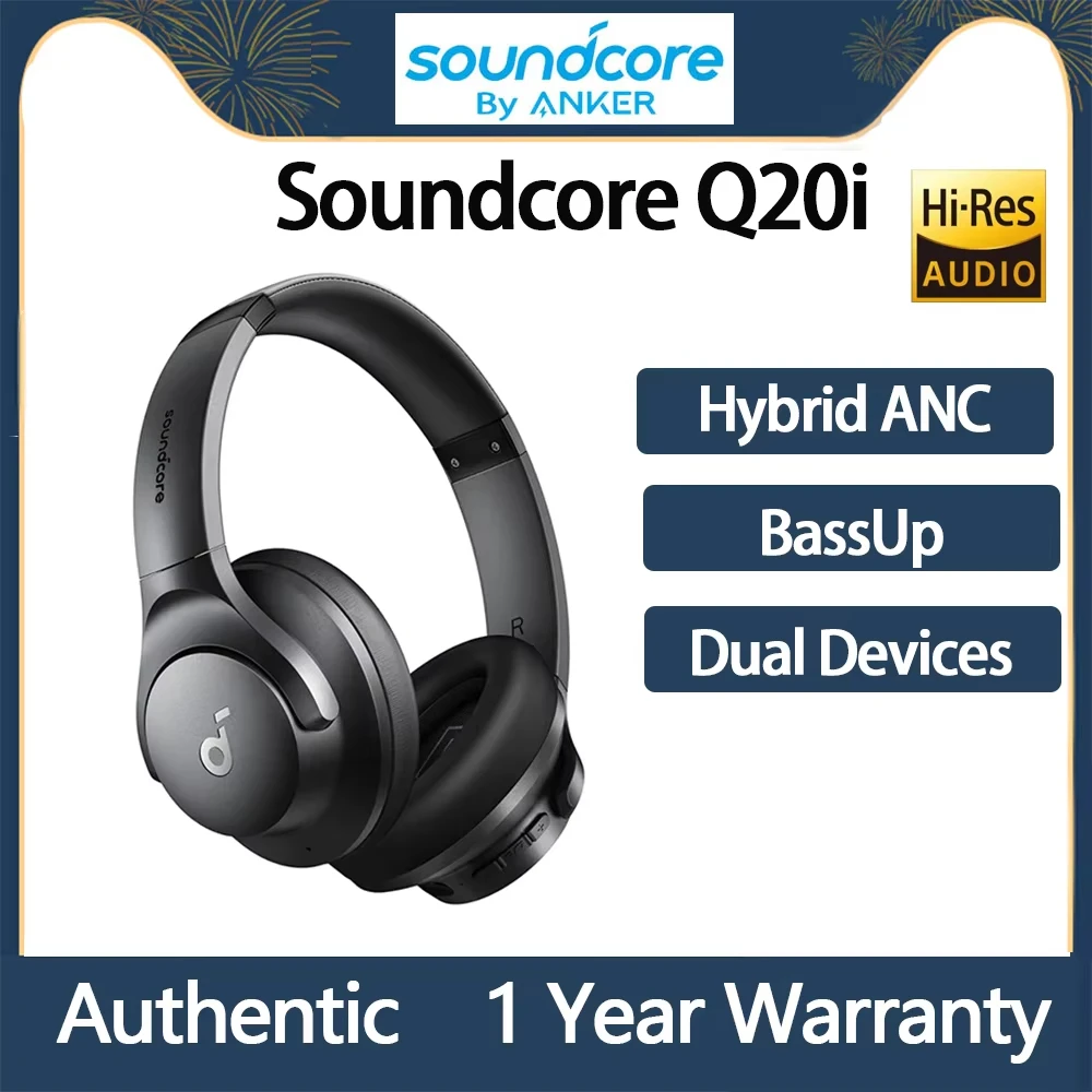 سماعات الرأس Soundcore من Anker Q20i Hybrid Active المانعة للضوضاء، بلوتوث لاسلكي فوق الأذن، وقت تشغيل ANC طويل 40 ساعة، عالي الدقة #1