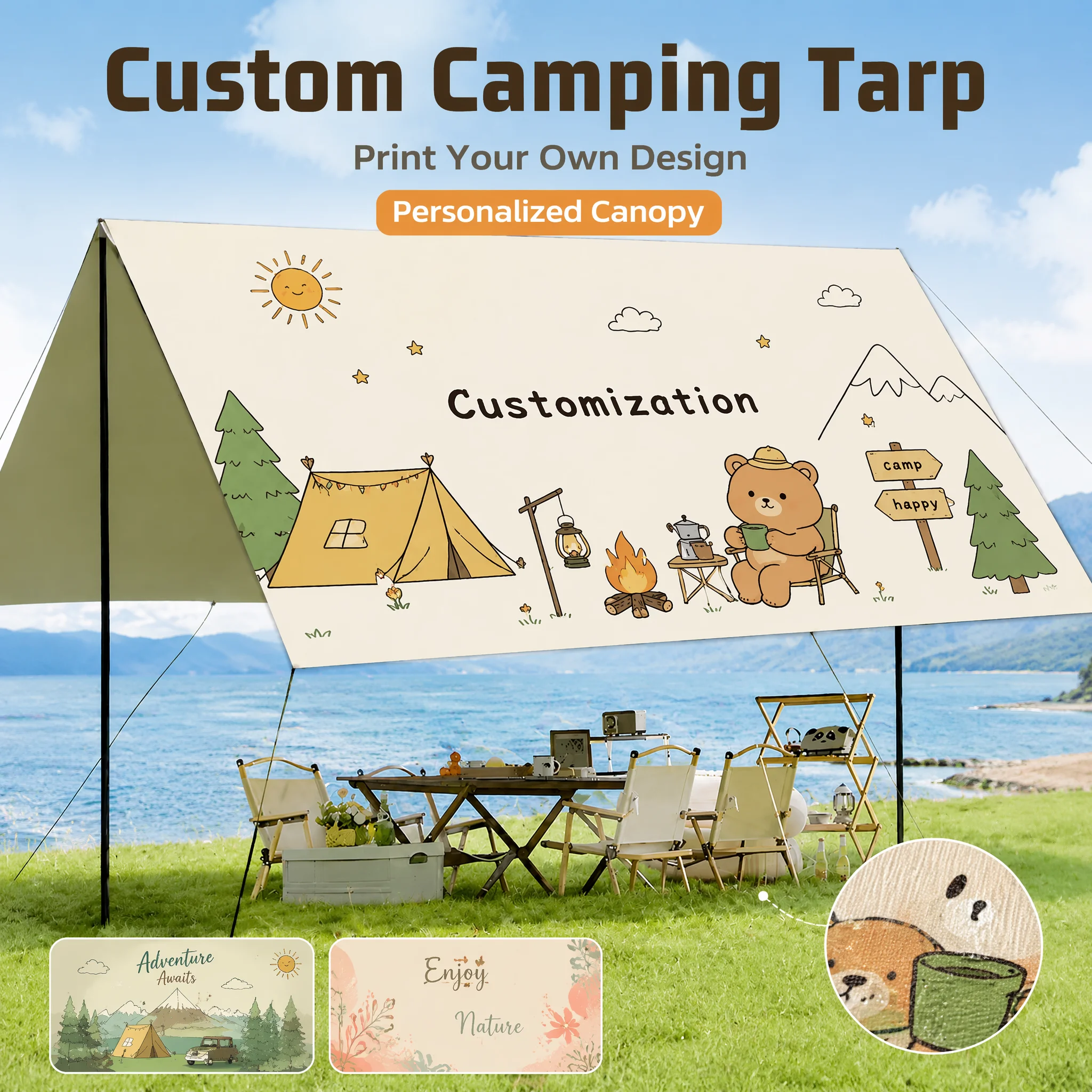 Custom Outdoor Sun Shelter Canopy Tent Personalized Pattern Waterproof Camping Awning for Picnic Wedding Festival Decoration