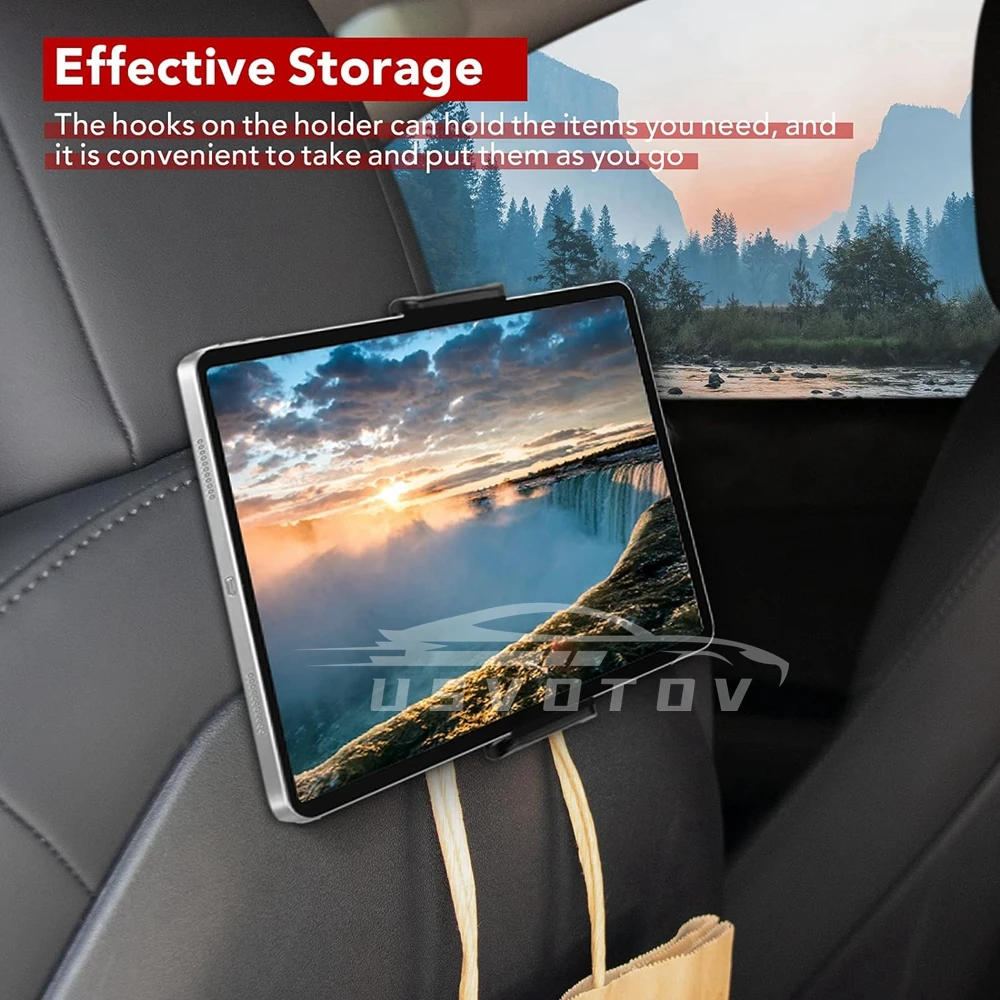 For Tesla Model 3/Y Back Seat Phone Holder with 2 hooks 360° Rotate Stand Auto Headrest Bracket Support For Tablet PC iPad Mini