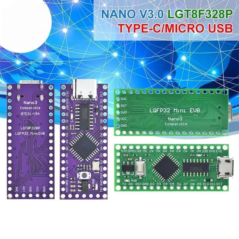 LGT8F328P-LQFP32 MiniEVB TYPE-C MICRO USB Compatible With ATMEGA328 Nano V3.0 LGT8F328P CH9340C / HT42B534-1 SOP16 For Arduino