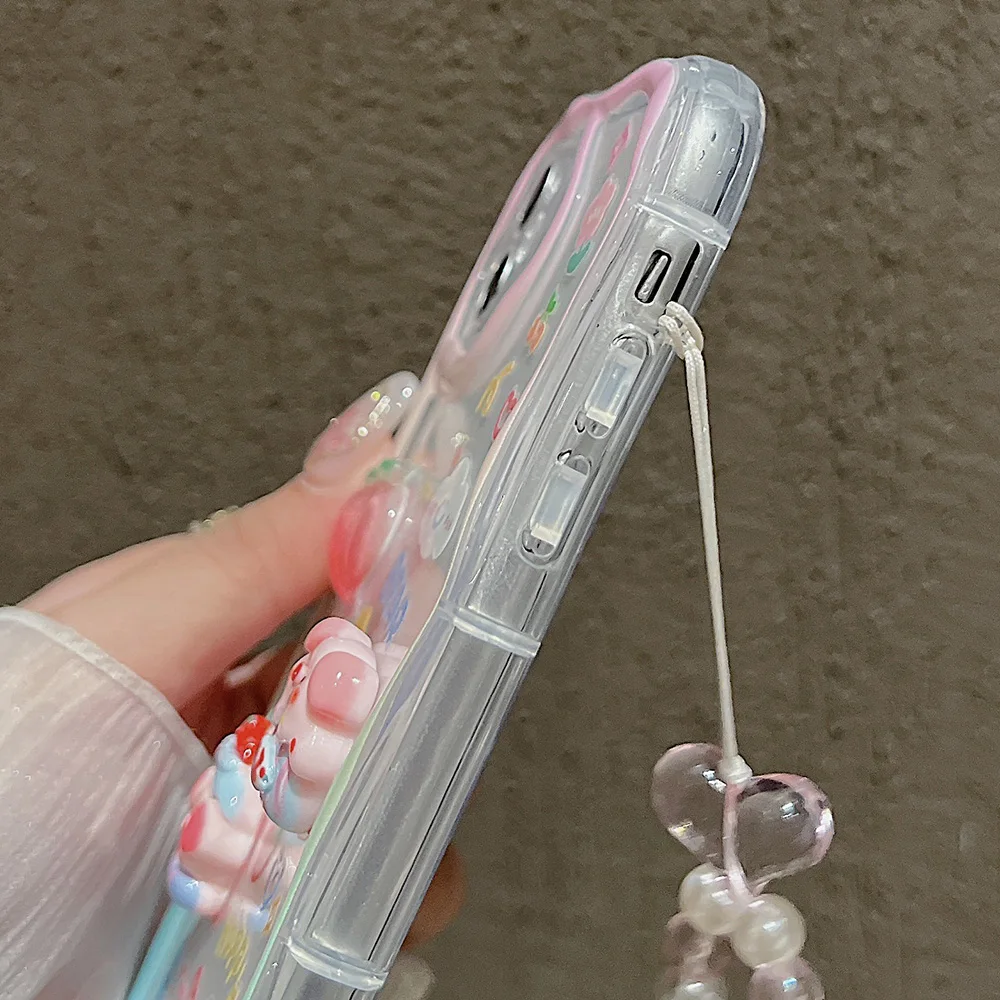 可愛い3D豚ブレスレット付きリストチェーン、クリアソフトフォンケース