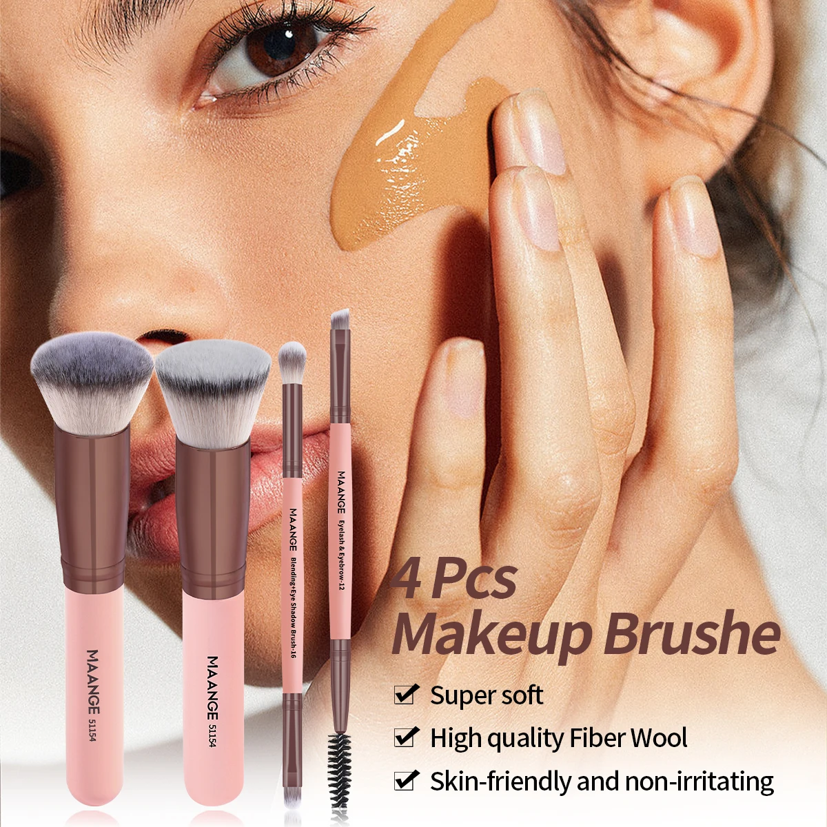 MAANGE 4PCS Makeup Brush Set Soft Detail Foundation Concealer Blush Eyeshadow Eyebrow Makeup Brush Cosmetic Beauty Tool