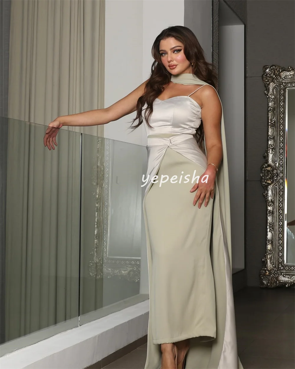 Customized Fashion Sizes Available Jersey Pleat Straight Spaghetti strap Midi Dresses Bespoke Occasion Dresses Modern Style