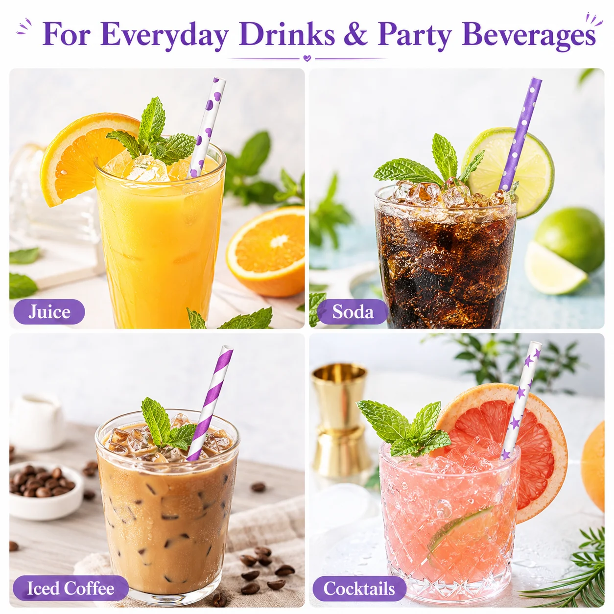 25本入り カラフルな模様入り紙ストロー、使い捨てエコフレン - Paper Straw Color のレビューと価格