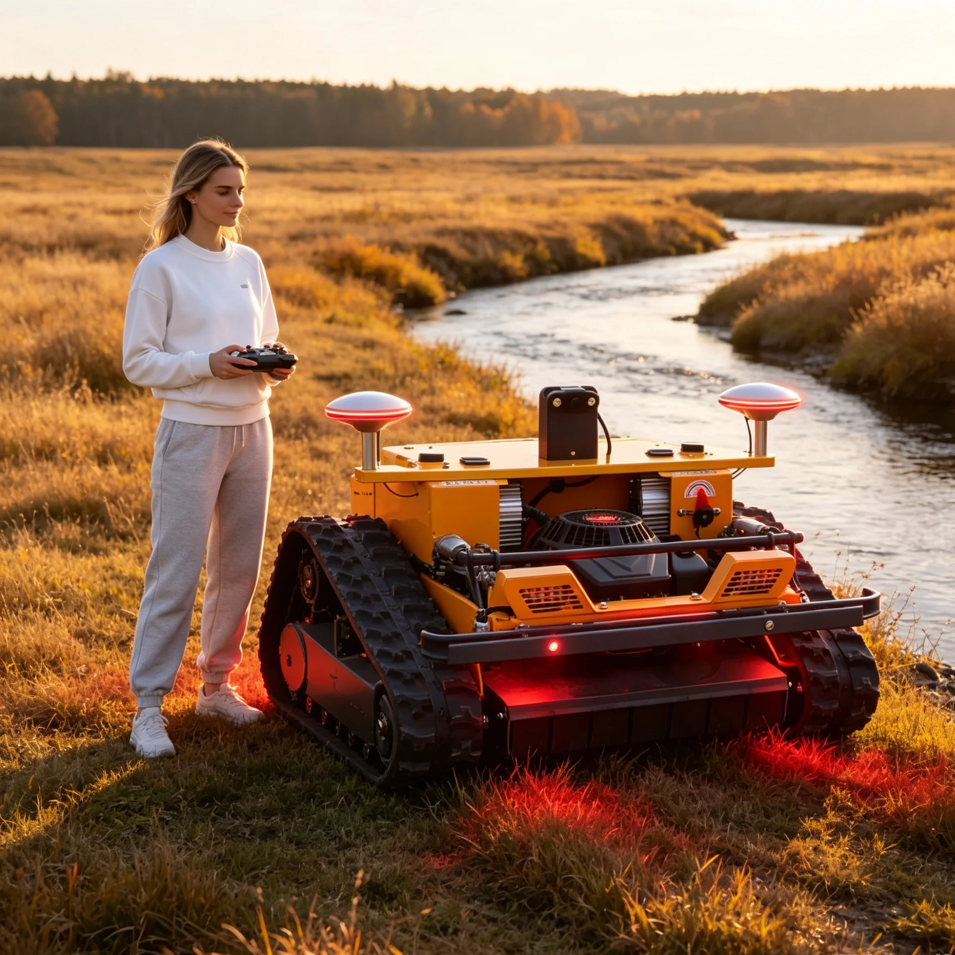 Customized 550GPS Lawn Mower Remote Self-propelled, Bright Yellow Multi Gear Cutting Height Adjustment