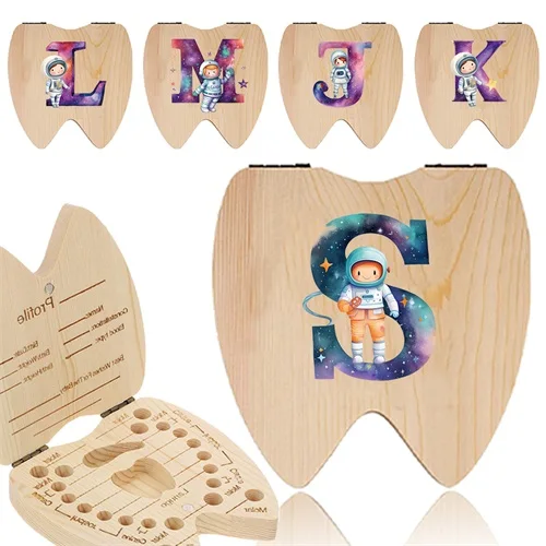 

Wooden Kid Tooth Organizer Children Lost Teeth Saver Box Admissible 20 Corresponding Tooth Organizer Astronaut Letter Pattern