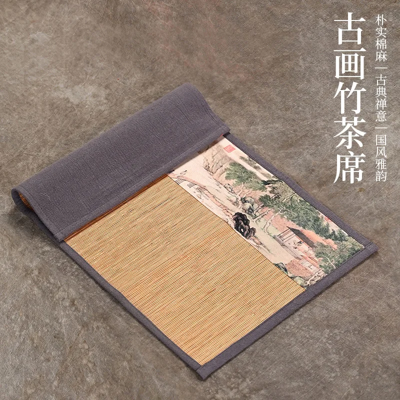 

Chinese Style Retro Bamboo Tea Shop Small Tea Mat Bamboo Cloth Ancient Painting Bamboo Mat Zen Table Runner Tea Ware Tea Towel