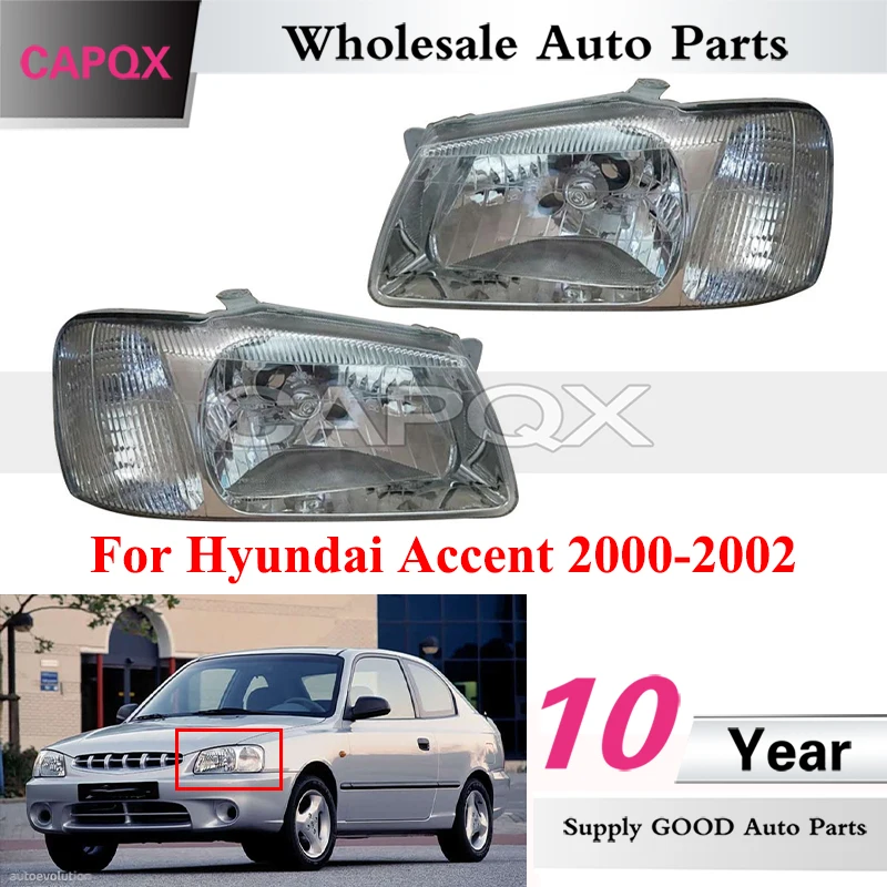 CAPQX 1pair Front Bumper Headlight For Hyundai Accent 2000-2002 Manual Front Headlamp Head Lamp Head Light